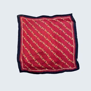 Vintage 80s Equestrian Chain Print Scarf Red Navy 23” Square Satin